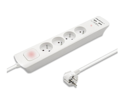 Listwa zasilająca Qoltec Listwa antyprzepięciowa - 4 gniazda, 2x USB, 1.8m biała